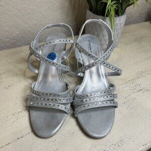 London Fog Dalsy Silver Rhinestone Women’s Sandal Heel Size 10M